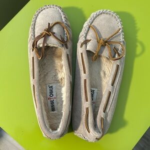 Minnetonka moccasins size 10, fur lined.